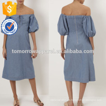 New Fashion Blue Cotton Day Kleid mit Schnürung vorne Herstellung Großhandel Mode Frauen Bekleidung (TA5287D)